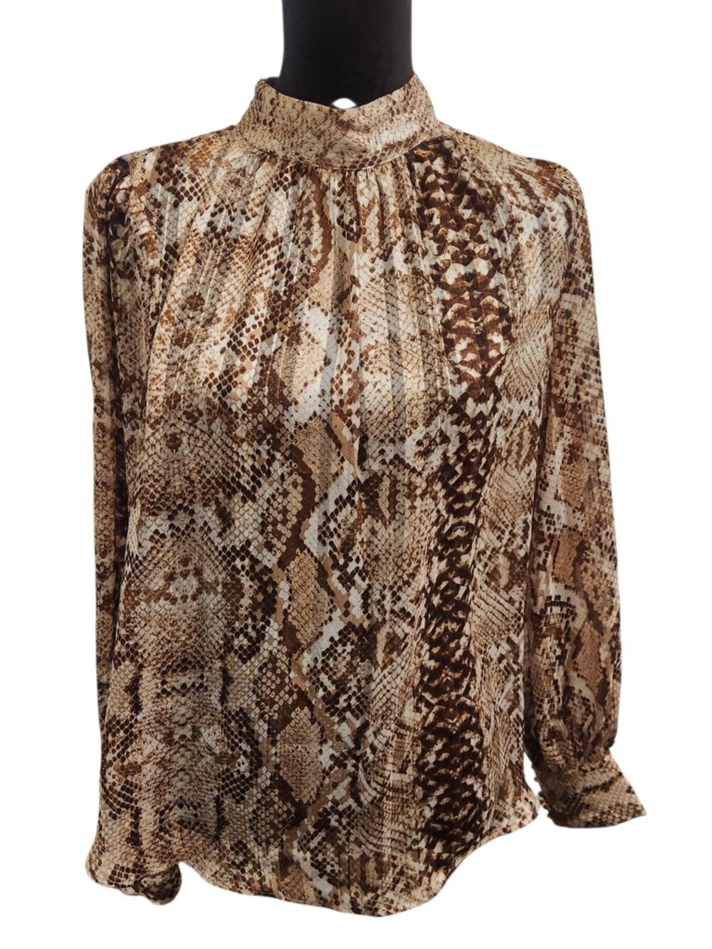 H&M Brown Snake Print High Neck Blouse Size 10